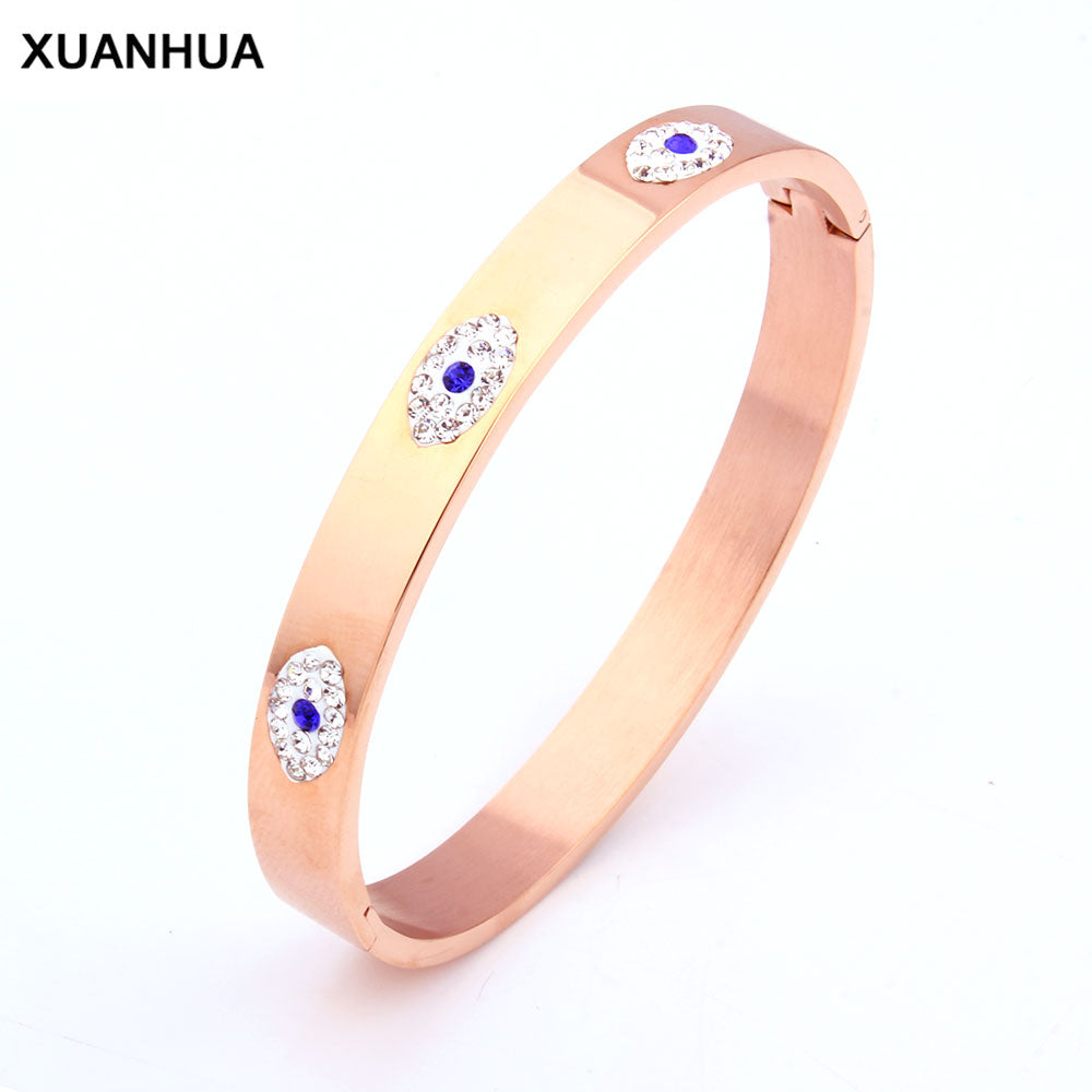 OUFEI Stainless Steel Cuff Bracelet For Women Fashion Evil Eye Bangle Luxury Crystal Bracelet Indian Bangles Women Accessories