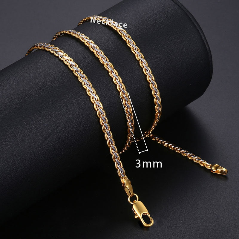 Necklace In Gold For Men And Women Male Collar with Figaro Rope Cuban Link Chain Necklace Fashion Gift Jewelry 18-24