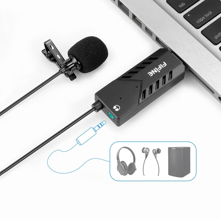 FIFINE Lavalier  Clip-on Cardioid Condenser Computer mic plug and play USB Microphone With Sound Card for PC and Mac -K053