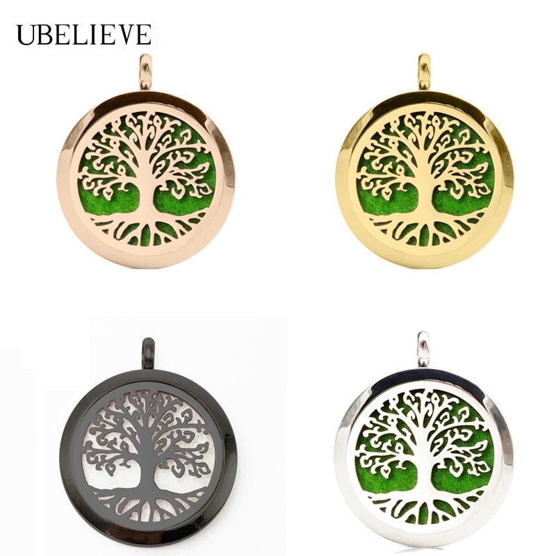 Tree Hollowed Magnetic Aromatherapy Diffuser  Pendant Chain Necklace Stainless Steel Perfume  Essential Oil Locket Necklace