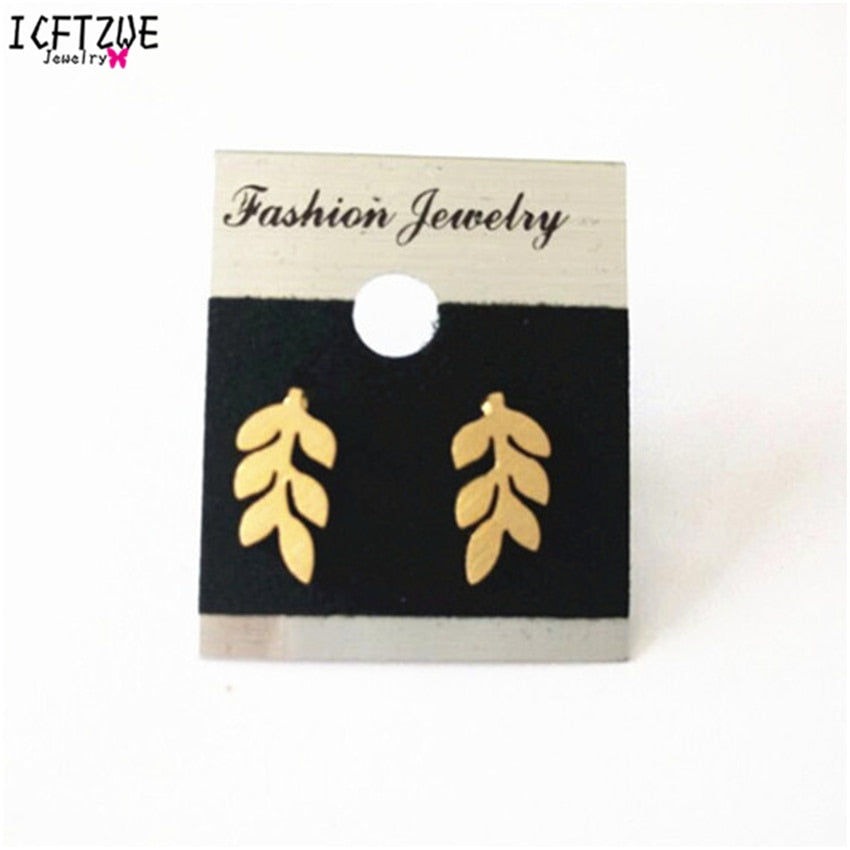 ICFTZWE  Vintage Leaf Stud Earrings for Women Men Bijoux Stainless Steel Brincos De Festa Trendy Jewelry