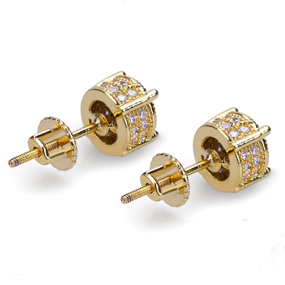 TOPGRILLZ Hip Hop Rock Jewelry Earring Gold Color Iced Out Micro Pave CZ Stone Lab Stud Earrings With Screw Back Gor Men Women