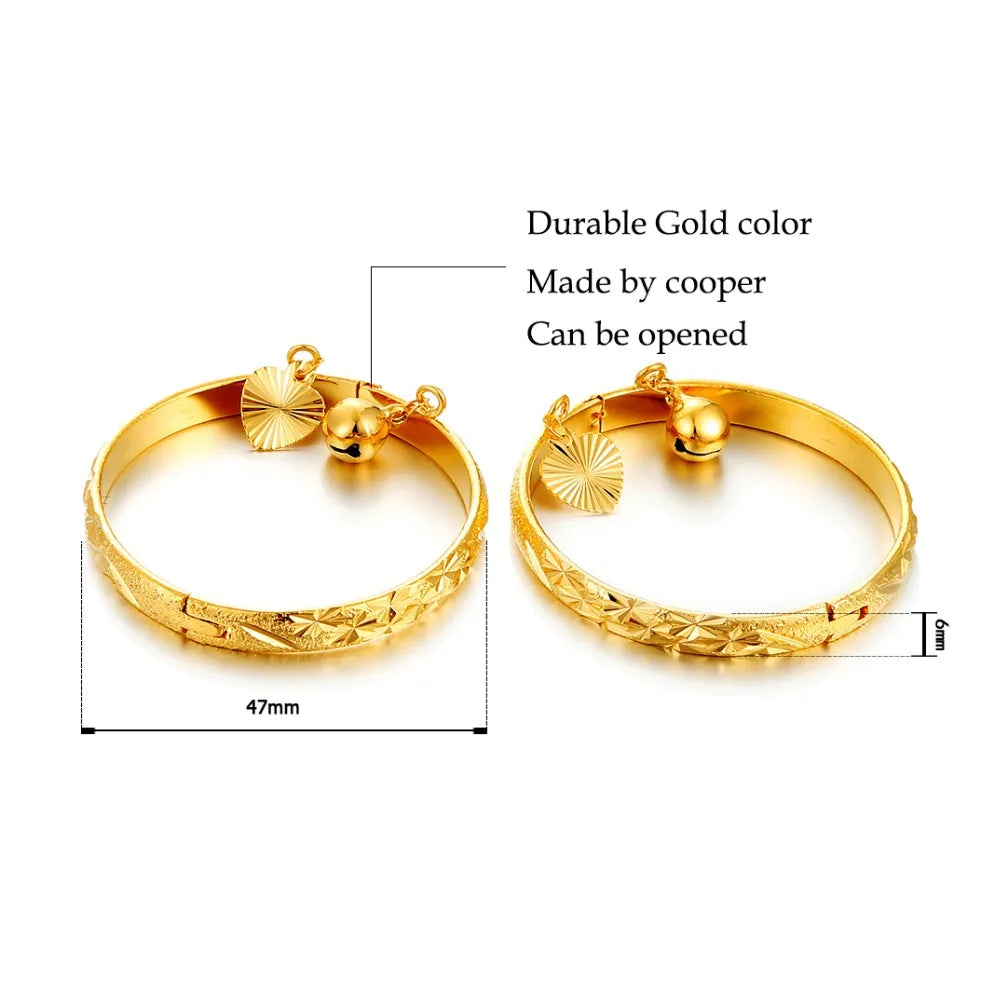 Ethlyn 2pcs/lot Gold Color Bangle for Girls/Baby/Kids Charm Gypsophila Bracelet Bells Heart Jewelry Child Christmas Gifts B132