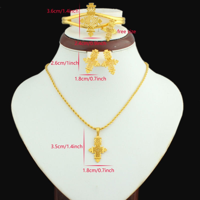 HOT Ethiopian Jewelry sets 24K Gold Color Coptic Crosses Sets Kenya/ Nigeria/Sudan/Eritrea/ Habasha Wedding Jewelry