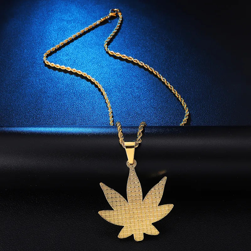 HIP Hop Full Rhinestoned Leaves Bling Iced Out Rope Chain Pendants &amp; Necklaces for Men Jewelry Gold Color