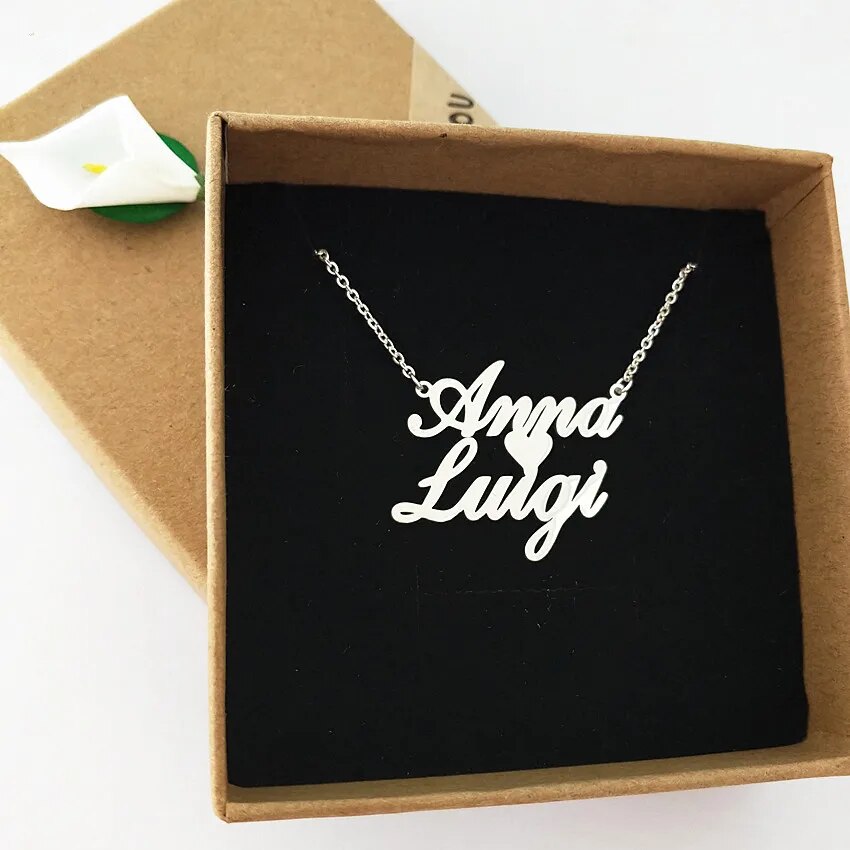 Personalized Custom Double Names Necklace Customized Love Heart Chokers Necklaces Handwriting Nameplate Couple Jewelry Gift BFF