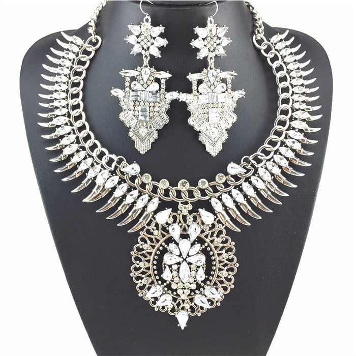 Ztech New Vintage Necklace Set With Earring Crystal Exaggerated Big Brand Luxury Charm Statement Necklace & Pendant Jewelry Set