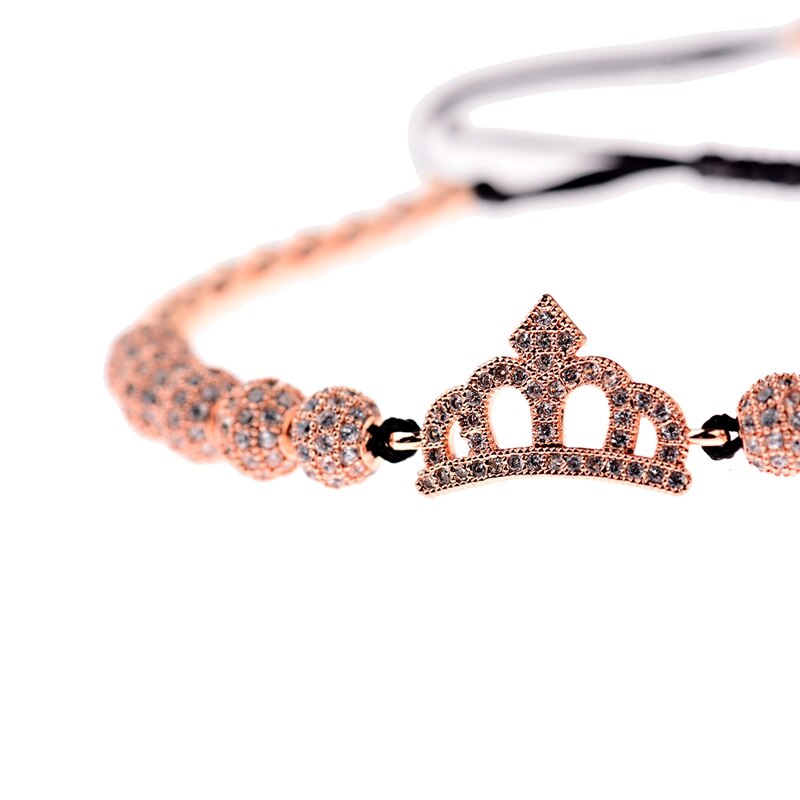 Luxury CZ King Crown Charm Men&#39;s Copper Bead Macrame Bracelets Fashion Geometric Long Tube Set Bracelets&amp;Bangles For Women