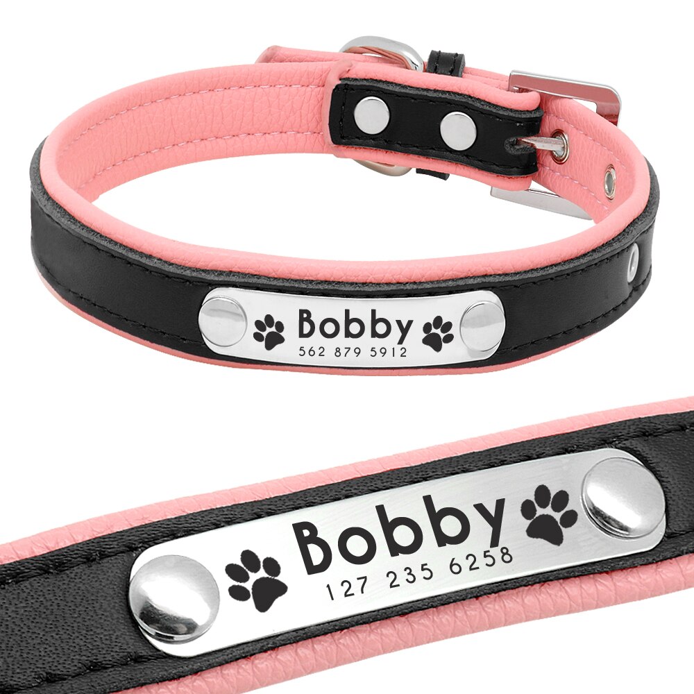 Personalized Dog Collars Leather Padded Customized Dogs Collars Name ID Collar For Small Medium Dogs Cats Blue Pink Black Red