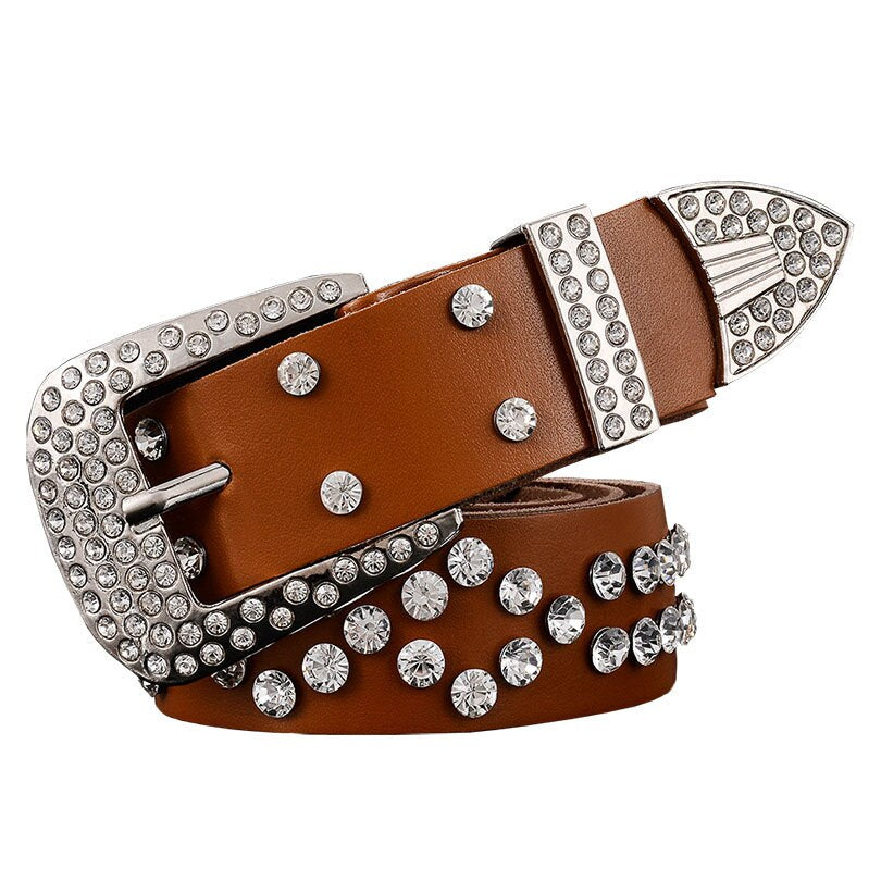 Fashion rhinestone genuine leather belts for women Luxury Pin buckle woman belt Quality second layer cow skin strap width 3.3 cm