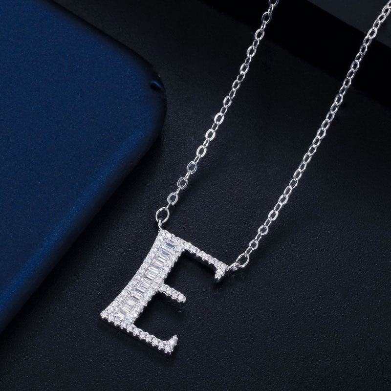 CWWZircons Elegant Shiny Cubic Zirconia Crystal 26 Initial Name Letter Pendant Necklace for Women DIY Custom Jewelry Gift  CP046