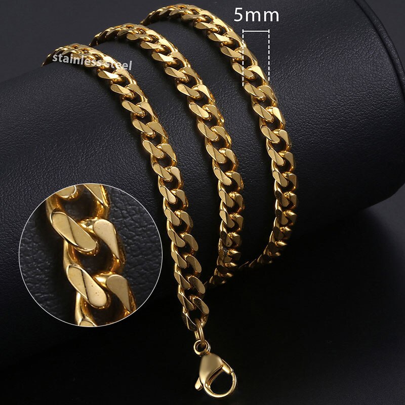 Necklace In Gold For Men And Women Male Collar with Figaro Rope Cuban Link Chain Necklace Fashion Gift Jewelry 18-24