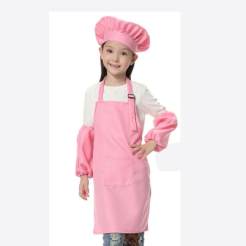 Child Apron Kids Sleeve Hat Pocket Kindergarten Kitchen Baking Painting Cooking Drink food Enfant Tablier Delantal Logo print