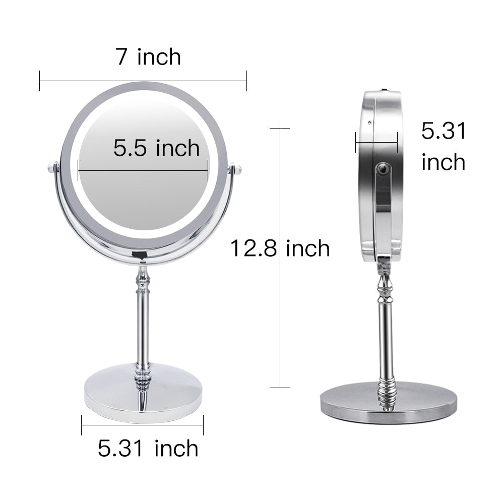 10X Magnifying Makeup Mirror With Light LED Cosmetic Mirrors Round Shape Desktop Vanity Mirror Double Sided Backlit Mirrors