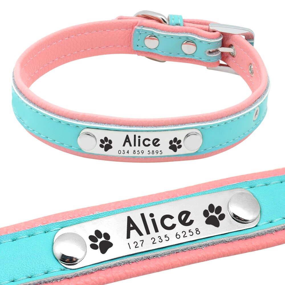 Personalized Dog Collars Leather Padded Customized Dogs Collars Name ID Collar For Small Medium Dogs Cats Blue Pink Black Red