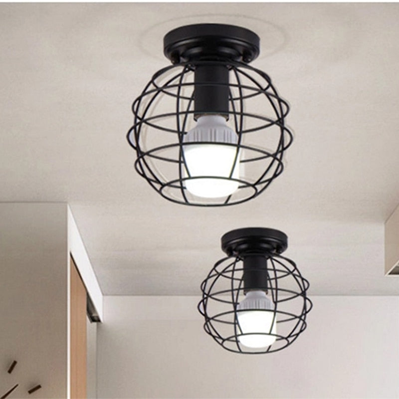 Vintage Ceiling light Modern Nordic Retro Iron Ceiling lamp Decor For Living Room Bar Black Loft E27 Home Lights Cage Fixture