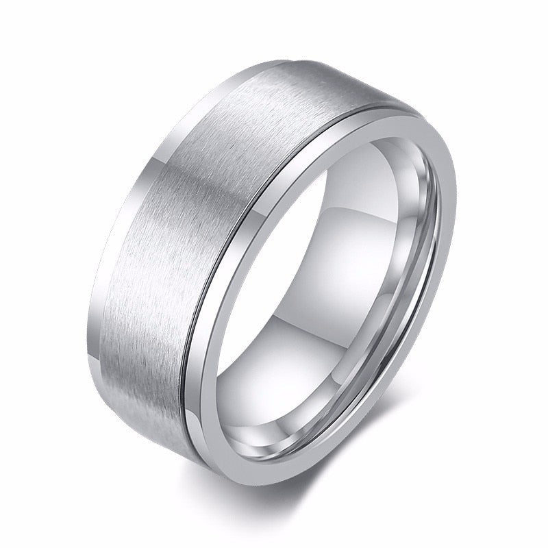 8MM Men's Top-Engraved Spinner Ring in Black and White Stainless Steel Men Wedding Band Male Jewelry Personalized