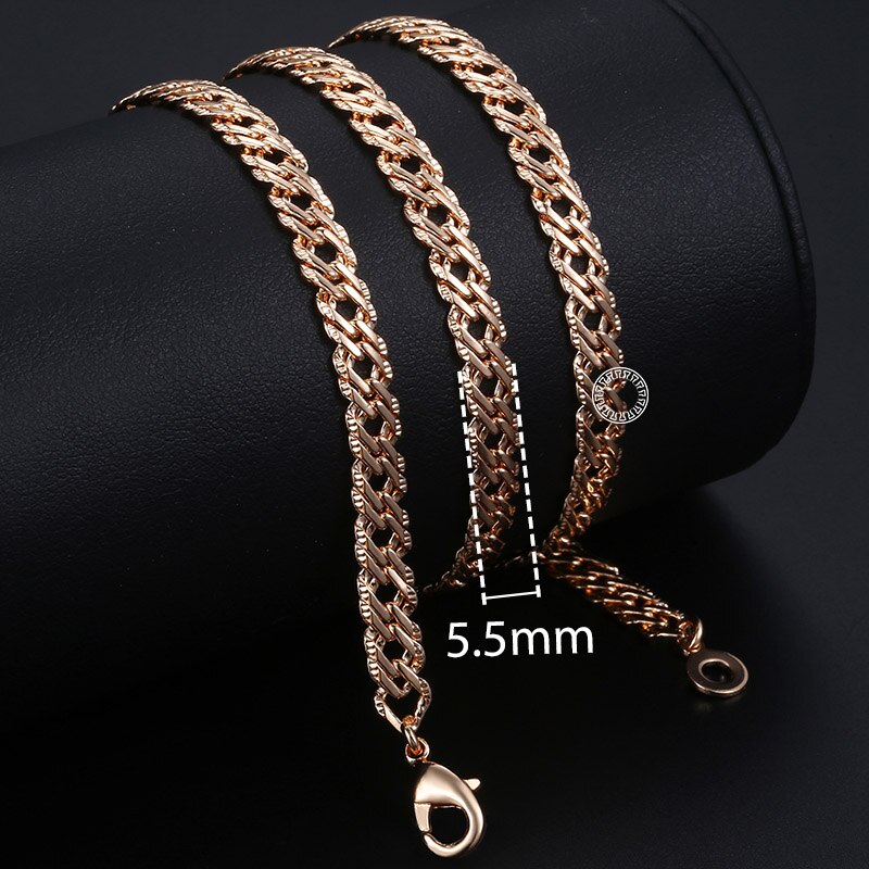 Davieslee Chain Necklace for Women Men 585 Rose Gold Color Necklace for Women Men Foxtail Hammered Bismark Chain 3-8mm DCNN1