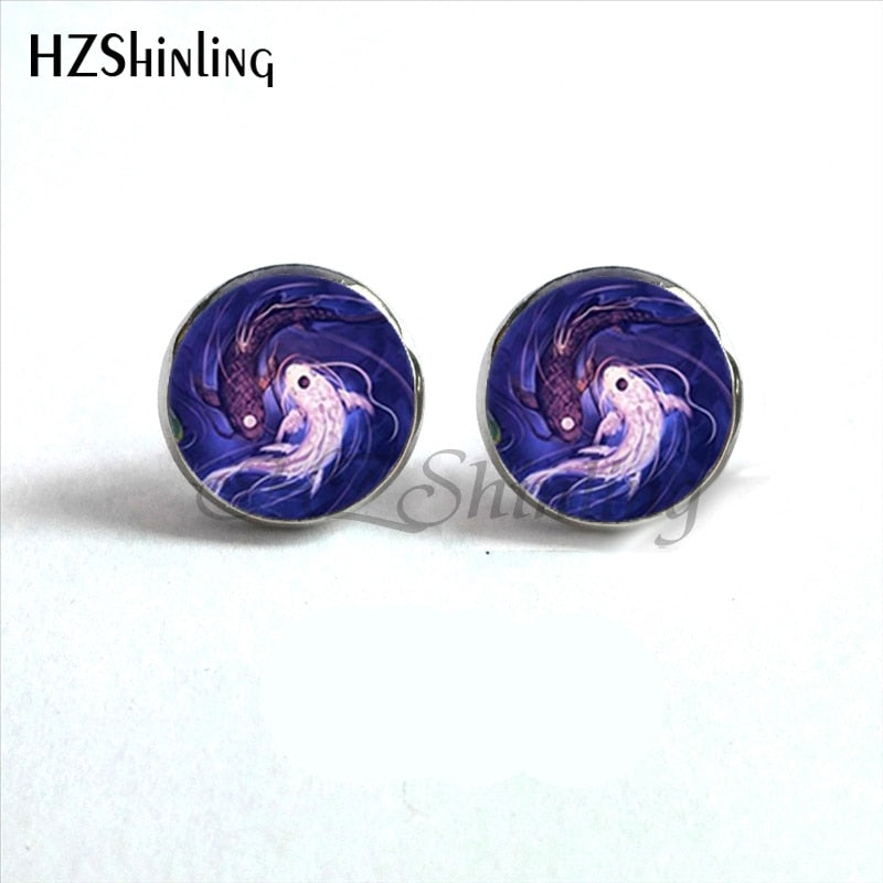 NES-00100  Yin Yang  Earrings Ying Yang  Ear Stud Magic Sign Zen Earrings Glass Cabochon Earrings HZ4