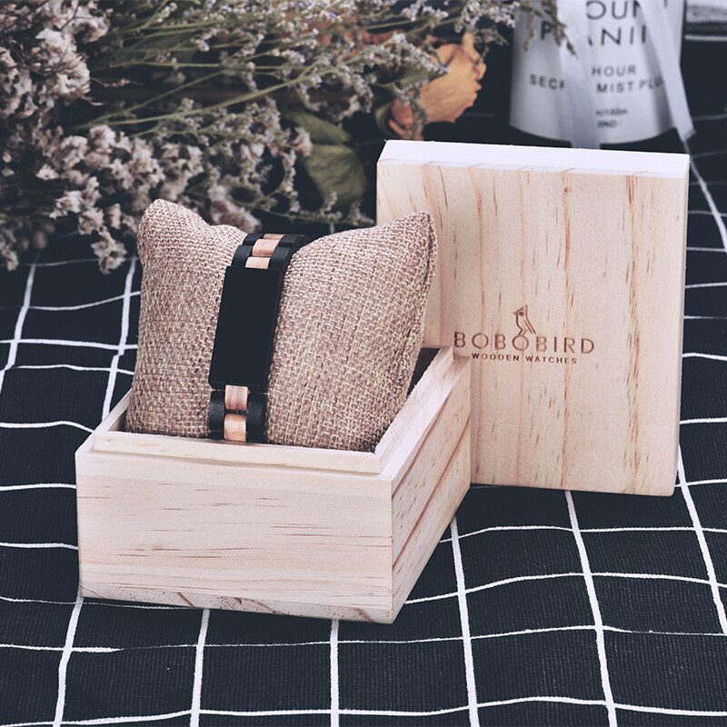 BOBO BIRD Wood Bracelet For Women Free Engraved name Men Bracelet Stainless Steel Bangle Anniversary Gift for Him pulseras mujer