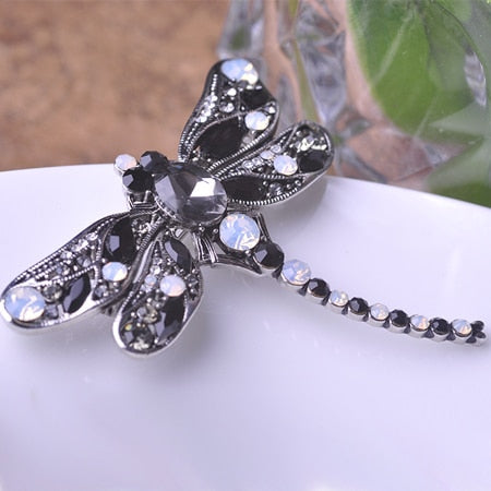 Blucome Green Dragonfly Brooches Corsages Jewelry Shining Crystal Vintage Brooch Crystal Big Broches Scarf Clothes Hijab Pins Up