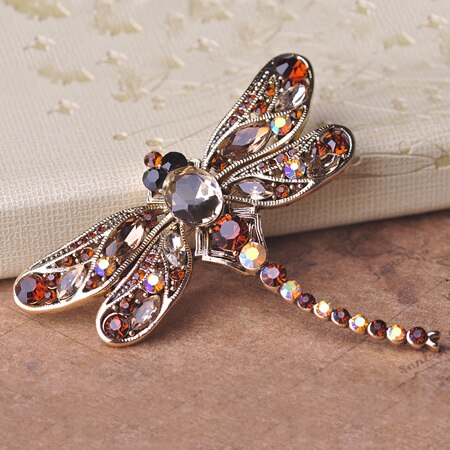 Blucome Green Dragonfly Brooches Corsages Jewelry Shining Crystal Vintage Brooch Crystal Big Broches Scarf Clothes Hijab Pins Up