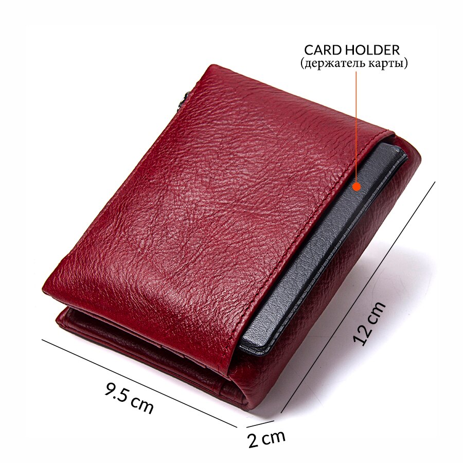 Contact'S Genuine Leather Fashion Short Wallet Women Zipper Mini RFID Blocking Coin Purse Card Holder Wallets for Women