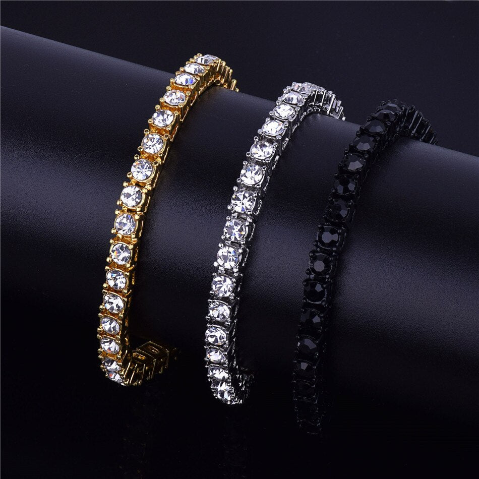 7inch 8inch Men&#39;s Hip hop Bracelet Tin Alloy Gold Color Iced Rhinestone Crystal 1 Row Tennis Chain Bracelet Street Rock