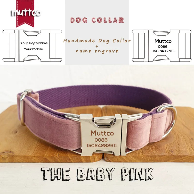 MUTTCO Engraved dog collar walking training dog leash custom puppy name THE BABY PINK security training UDC080