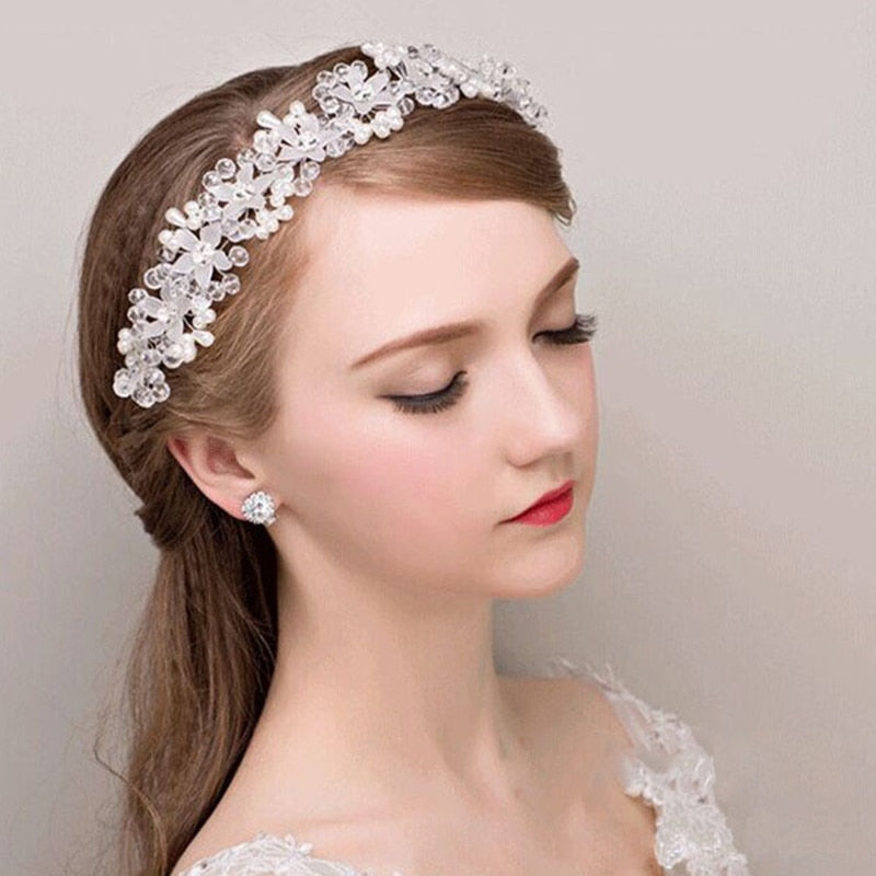 Bride Head bands Fashion Wedding Hair Accessories Pearl for Bride Red White Lace Crystal Tiara Floral Elegant Bridal Hair Jewelry