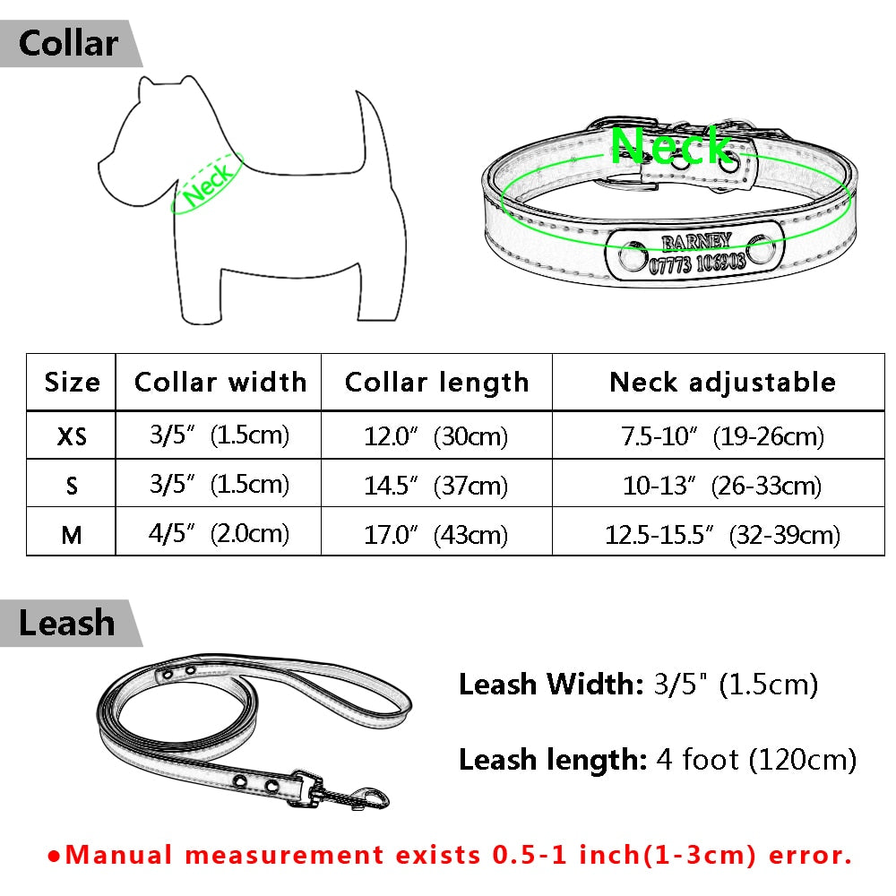 4 Colors Personalized Engraved Dog Collar Leash Set Customized Name Phone Metal Buckle Cat Puppy Pet  ID Collar XS S M