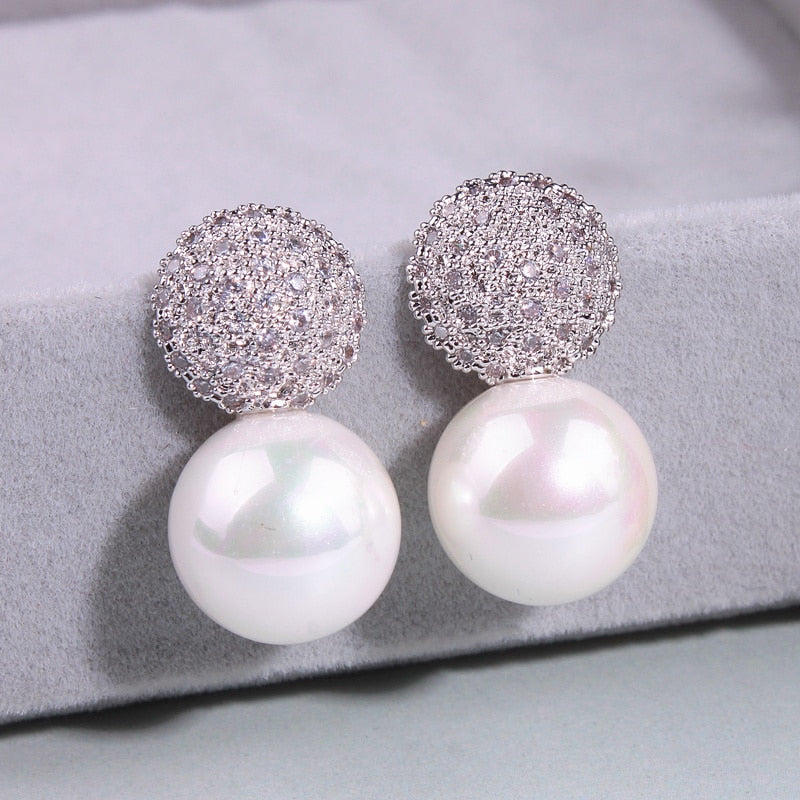 2020 Fashion Wedding Pearl Jewelry Accessories Party Pearl Earrings Elegant Crystals Stud Earrings For Women Female Gifts E1713