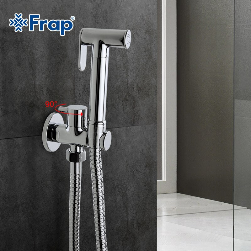 Frap 1 Set Solid Brass Single Cold Water Corner Valve Bidet faucets Function square Hand Shower Head Tap Crane 90 Degree Switch