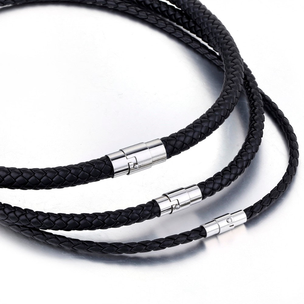 Men&#39;s Choker Necklace Black Brown Braided Leather Necklace for Men Stainless Steel Magnetic Clasp Male Jewelry Gifts UNM27A