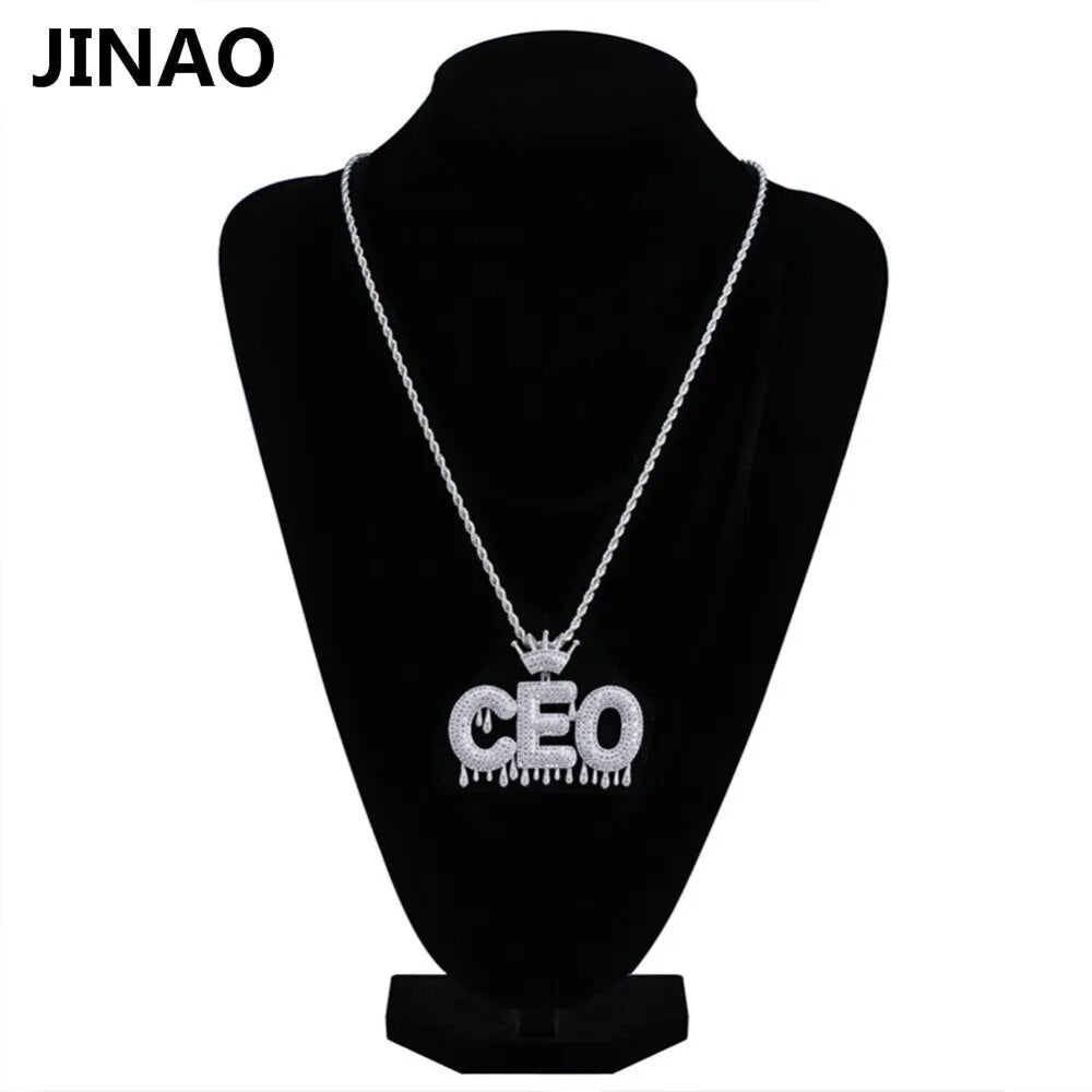 Custom Name Iced Out Crown Bubble Letters Chain Pendants Necklaces Men's Charms Zircon Hip Hop Jewelry Silver color Tennis Chain