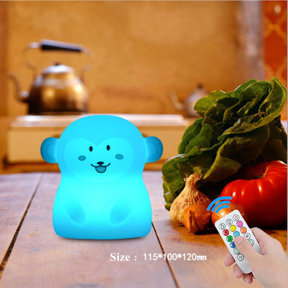 Bear Dog Fox LED Night Light Touch Sensor Remote Control 9 Colors Timer USB Rechargeable Silicone Animal Lamp for Kids Baby Gift