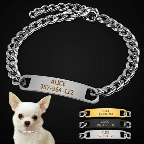 Custom Engraved Collar for Small Dogs and Cats: Personalized Pet Necklace with NamePlate for Chihuahua and Yorkshire