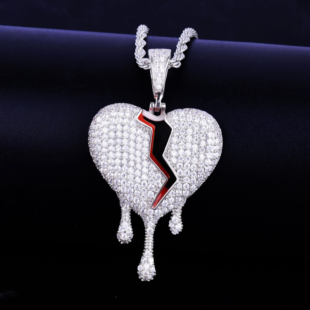 Drip Heart Necklace &amp; Pendant Gold Color Cubic Zircon Men&#39;s Women Hip Hop Jewelry