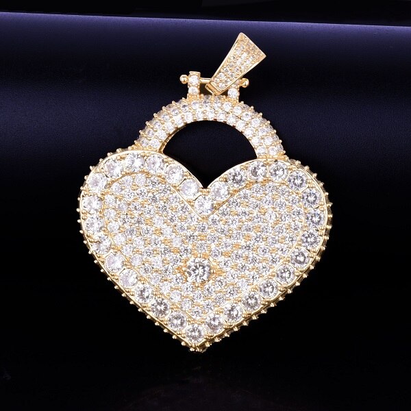 Heart Pendant Necklace Gold Color Iced Zircon Men&#39;s Hip Hop Rock Jewelry