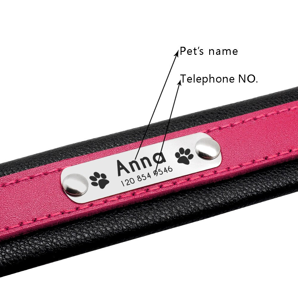 Leather Dog Collar Personalized Collar For Big Large Dogs Custom Engraved Nameplate Pet ID Tag Collars German Shepherd Pitbull