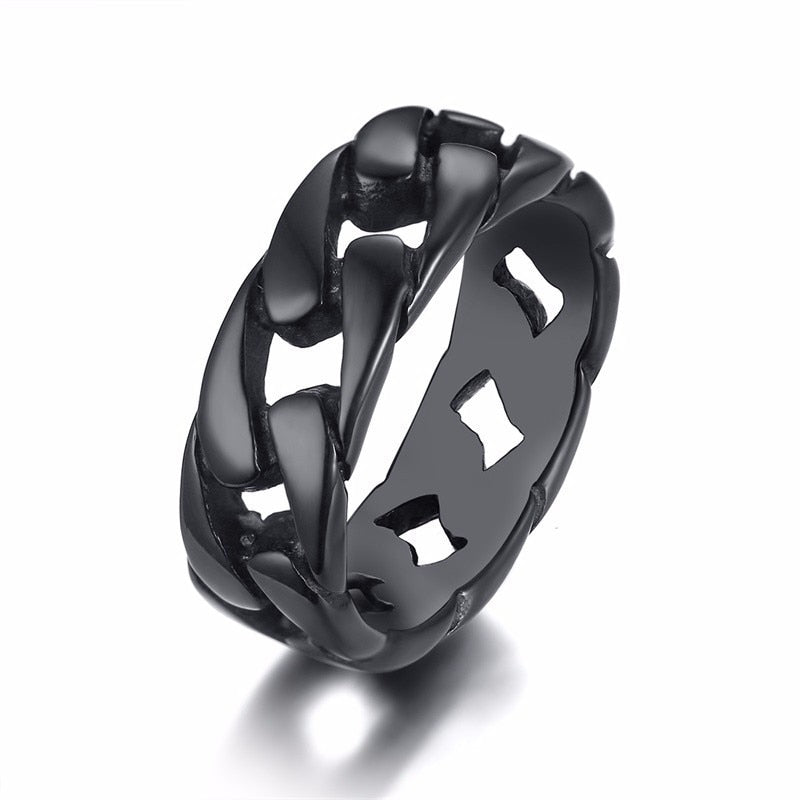 7MM Men Stainless Steel Ring for Men&#39;s Bands Hollow Hard Curb Link Chain Biker Ring