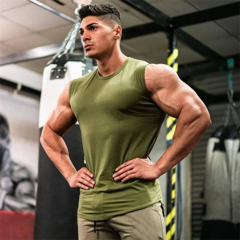 2021 Summer Newest Brand Mens Curved Hem Solid Color Gyms Stringers Vest Bodybuilding Clothing Fitness Man Tanks Tops