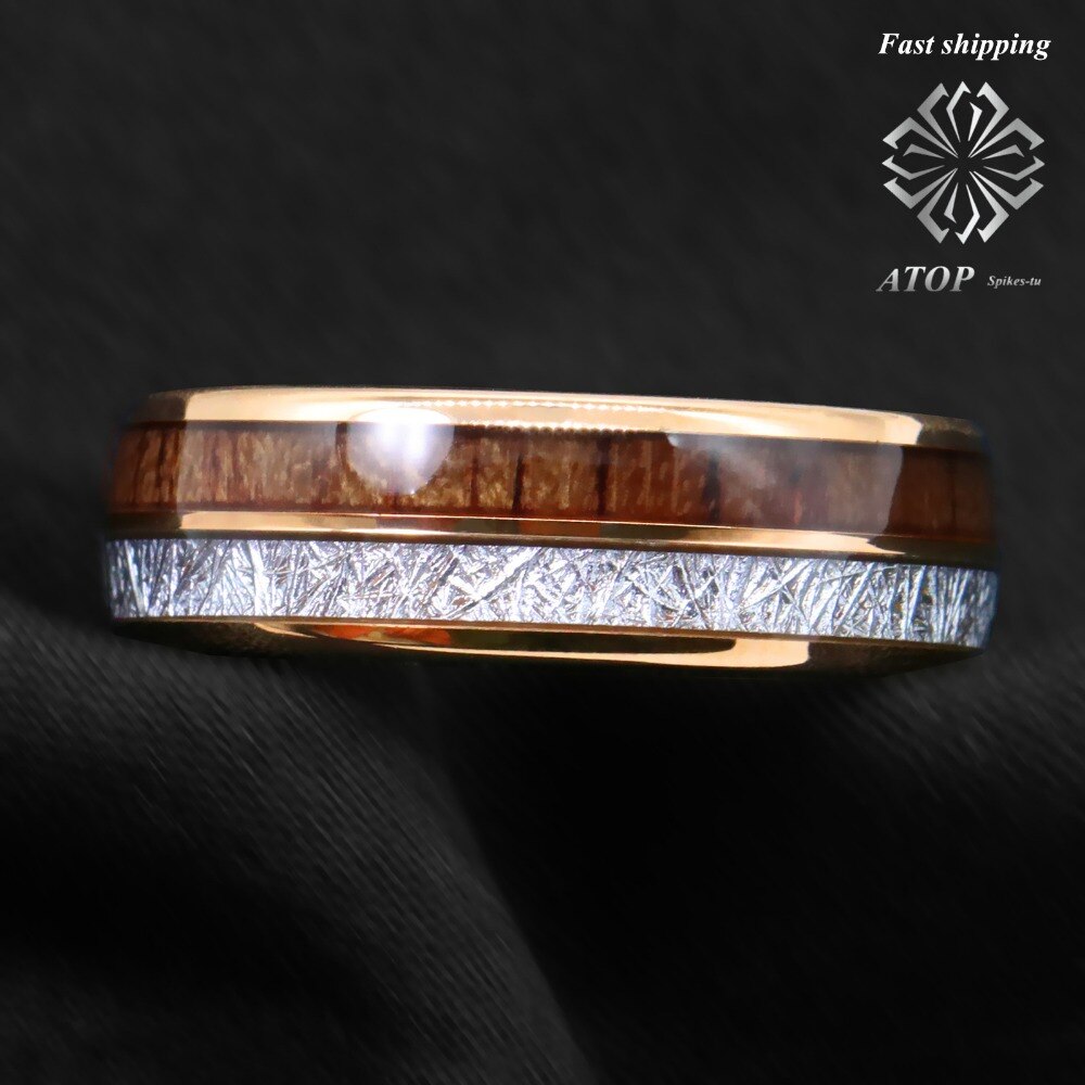 8mm Rose Gold Dome Tungsten Ring Silver Koa Wood Inlay Bridal ATOP Men Jewelry Customized Jewelry