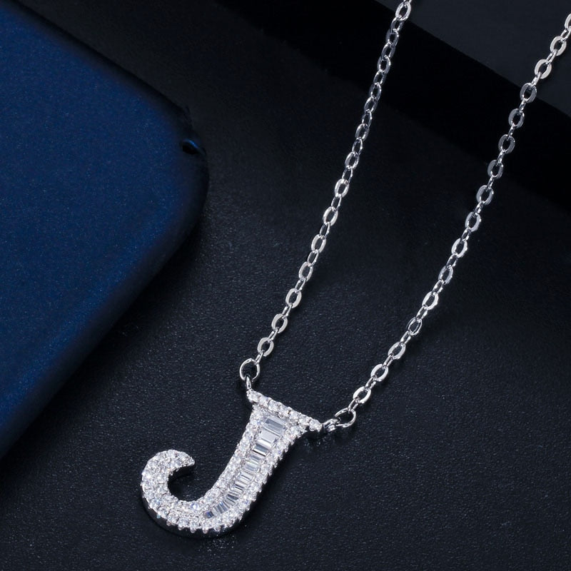 CWWZircons Elegant Shiny Cubic Zirconia Crystal 26 Initial Name Letter Pendant Necklace for Women DIY Custom Jewelry Gift  CP046