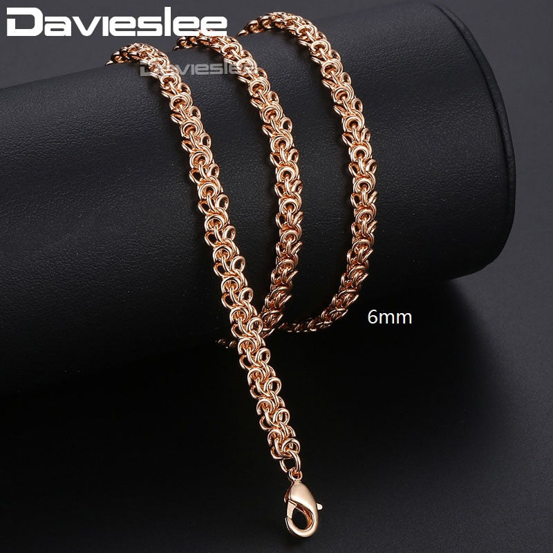 Davieslee Chain Necklace for Women Men 585 Rose Gold Color Necklace for Women Men Foxtail Hammered Bismark Chain 3-8mm DCNN1