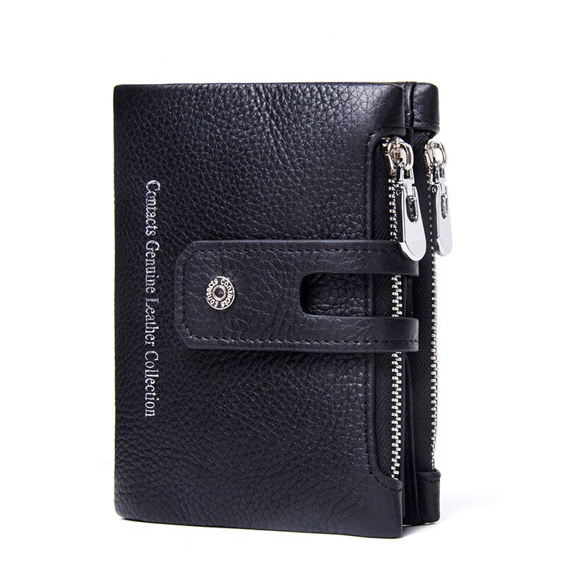 Contact'S Genuine Leather Fashion Short Wallet Women Zipper Mini RFID Blocking Coin Purse Card Holder Wallets for Women