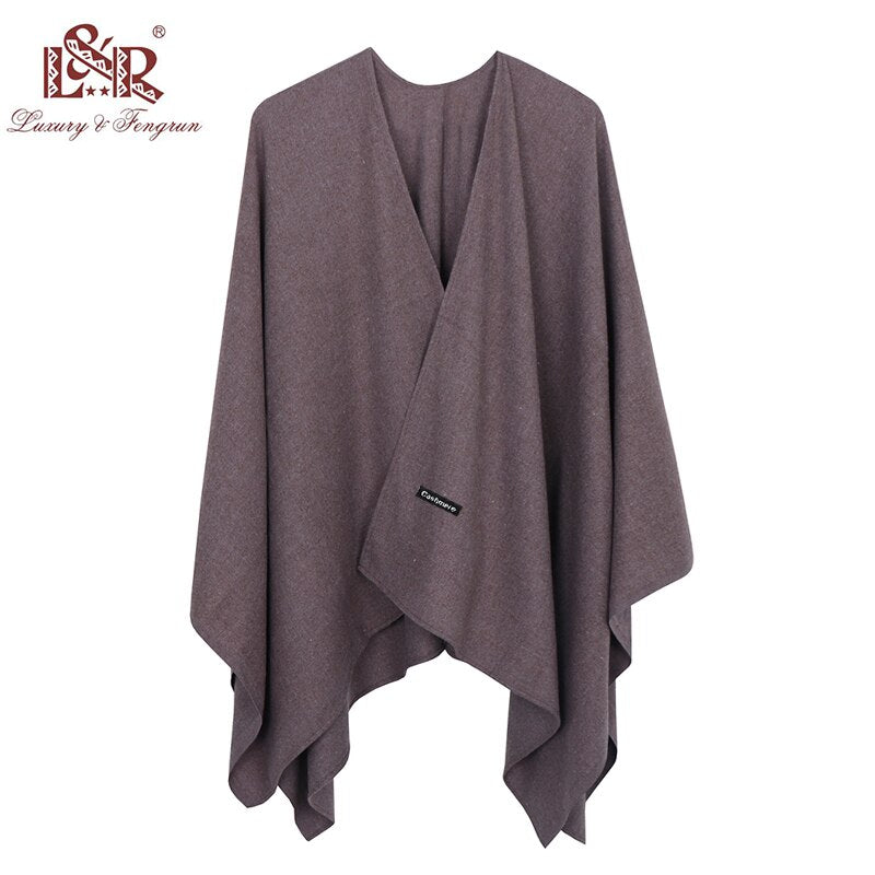 2022 New Fashion Cashmere Winter Women Poncho Scarves Women Solid Shawl Cape Foulard Femme Pashmina Female Bufanda Mujer Sjaal