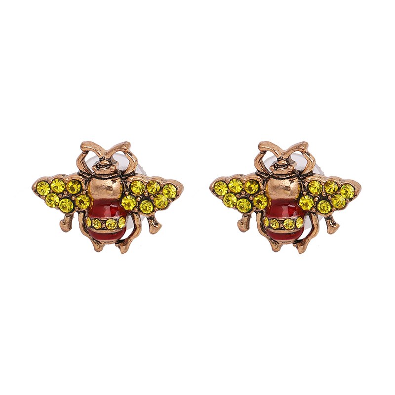 Party jewelry accessories vintage Bee crystal earrings Insect statement stud earrings in the shape of a pearl butterfly.