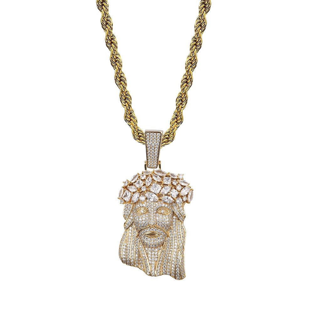 JINAO New Big Jesus Necklace &amp; Pendant With Tennis Chain gold Color Iced Out Cubic Zircon Men&#39;s Hip Hop Jewelry Gift