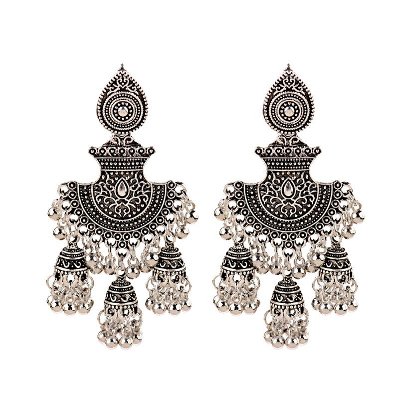 New Ethnic Vintage Women's Geometric Turkish Jhumka Earrings Indian Jewelry Gold Color Tassel Dangling Earrings Turkey Jewelry